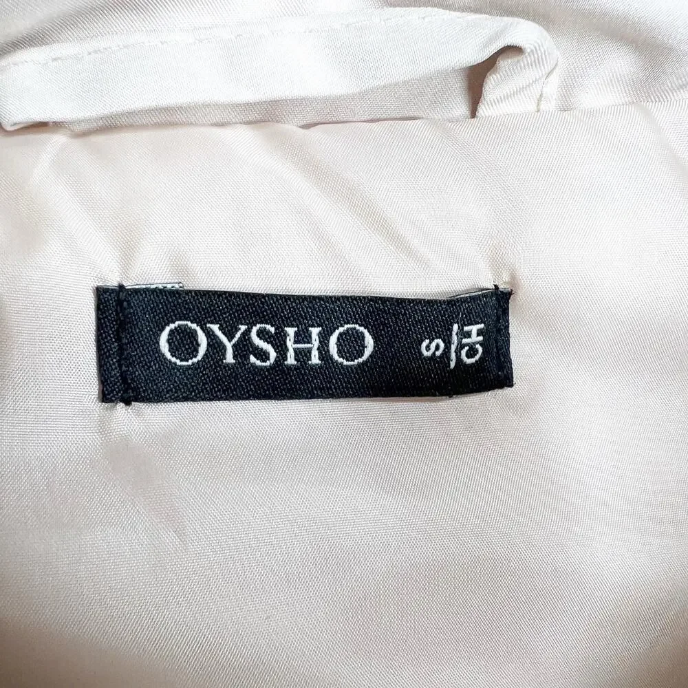 OYSHO Parka Hooded Jacket Water-Repellent Front-Zip Relaxed Fit Beige Size Small
